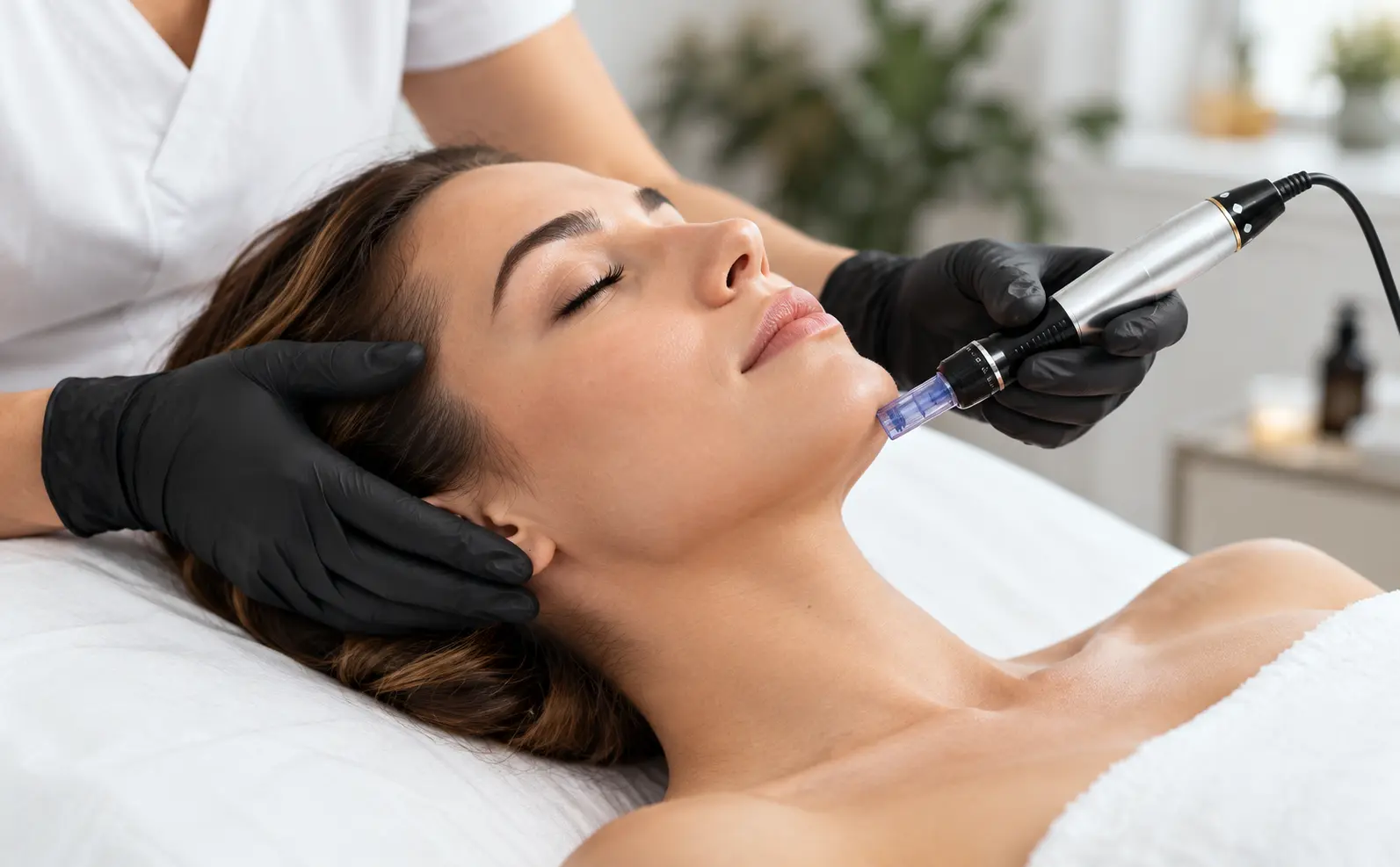 Calm Microneedling Treatment at a Modern Spa Outside sign Beauty on First
